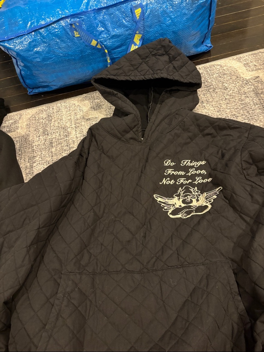 Boys Lie Black Quilted Hoodie with Angel Graphic